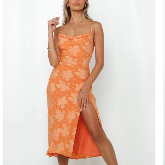 Hello Molly Dresses & Skirts - Hello Molly DRINKS ON ME MIDI DRESS ORANGE